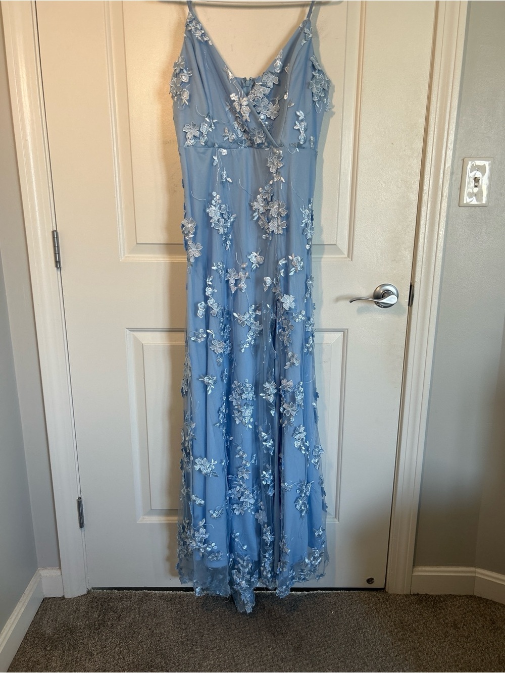 Lulu's Light Blue Floral Appliqué Maxi Dress